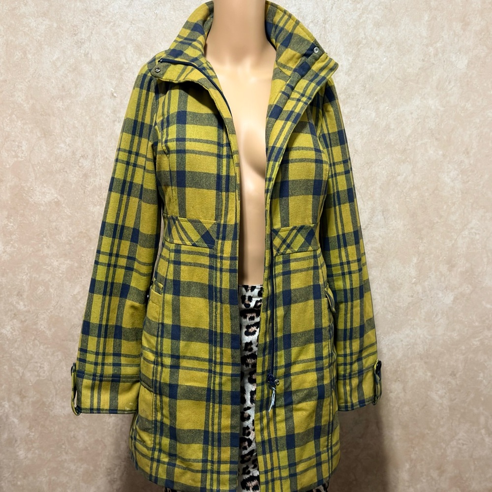 Plaid Yellow and Blue Women's Wool mix Coat size S